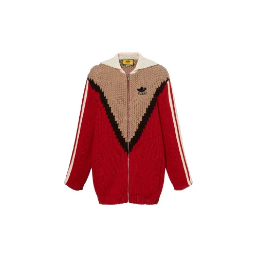GUCCI Knitwear Women's Red Lapel Moderate Cardigan