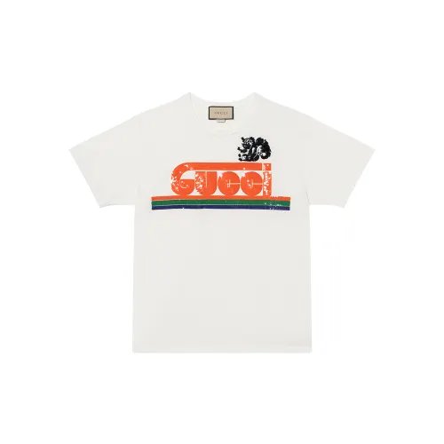 GUCCI T Shirts Women's Ecru Crew Neck Moderate Straight Fit