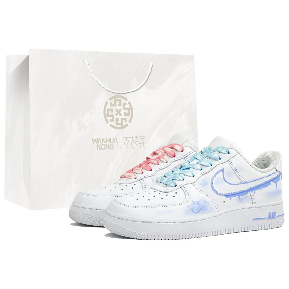 Nike Air Force 1 Wan Hua Nong, White Sky Blue Cloud, Shopping Bag Slip Resistant Abrasion Resistant Low top