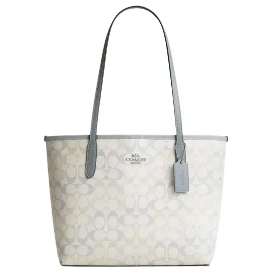 COACH City 26 Классическая сумка-тоут с принтом логотипа, культовая холщовая сумка с покрытием, большая сумка для покупок, ручная сумка на плечо, средняя женская, синяя