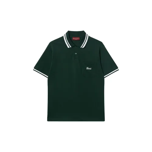 GUCCI Stripe Trim Logo Embroidered Polo Shirt