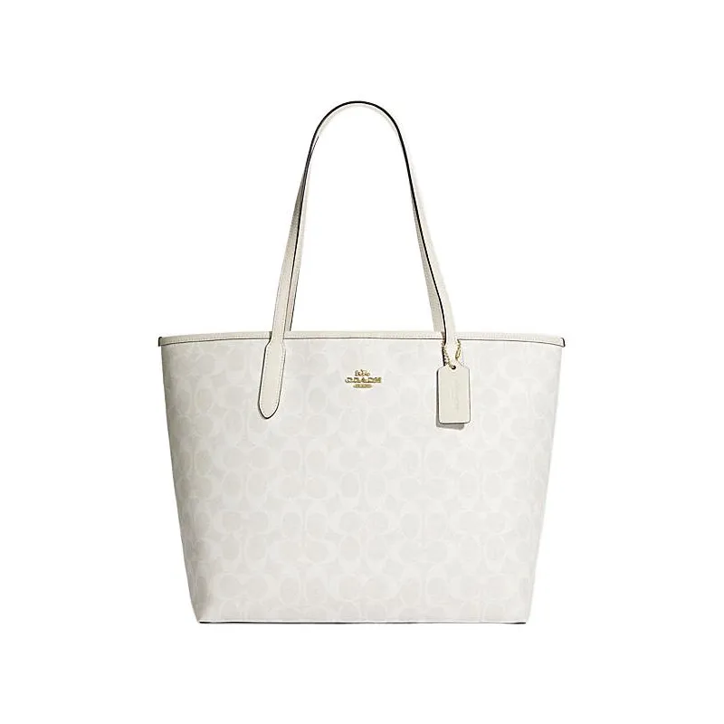 COACH City Coated Canvas Shoulder Bag Large Women's Gold & Chalk & Glacier White