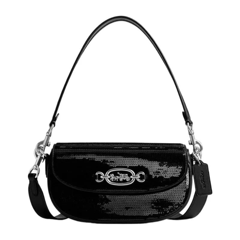COACH Glove Tanned Leather Crossbody Handbag Shoulder Bags Medium Women's Bright Black