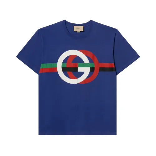 GUCCI T Shirts Men's Blue Crew Neck Moderate Straight Fit