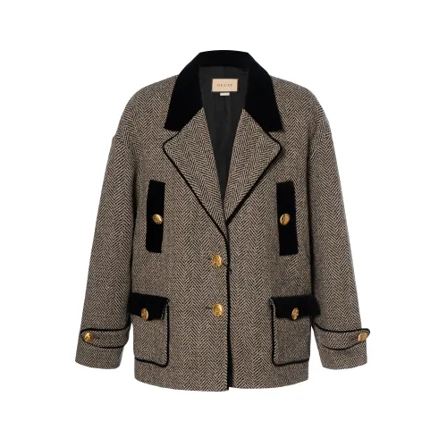 GUCCI Herringbone Button-Up Coat