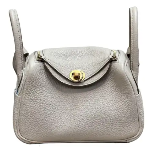 HERMES Lindy Taurillon Clemence Cow Leather Handbags 19 Women's 8L Beton Glacier White