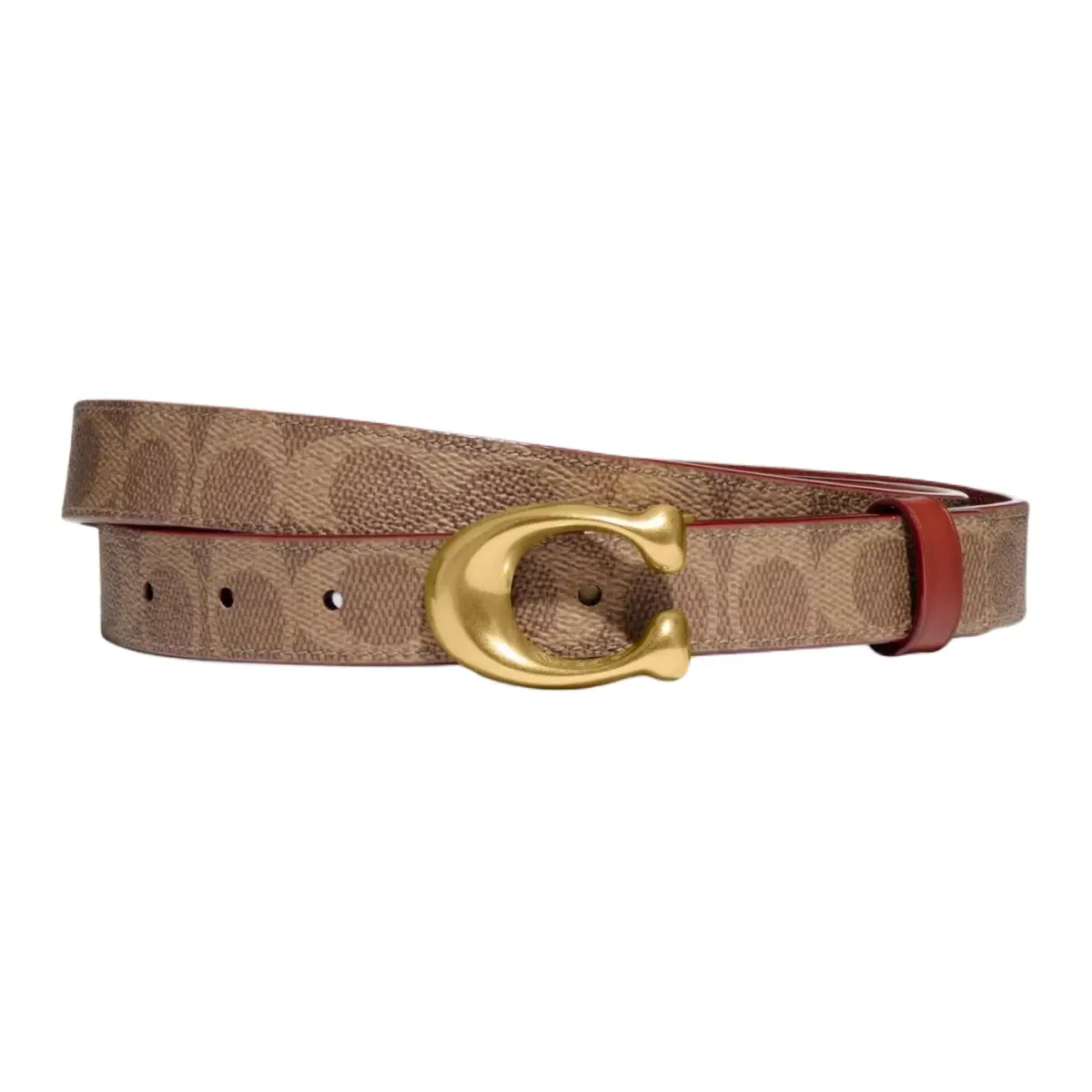 COACH Canvas Leather Belts Women's Rusty Red/Brown Yellow Width 2.5cm