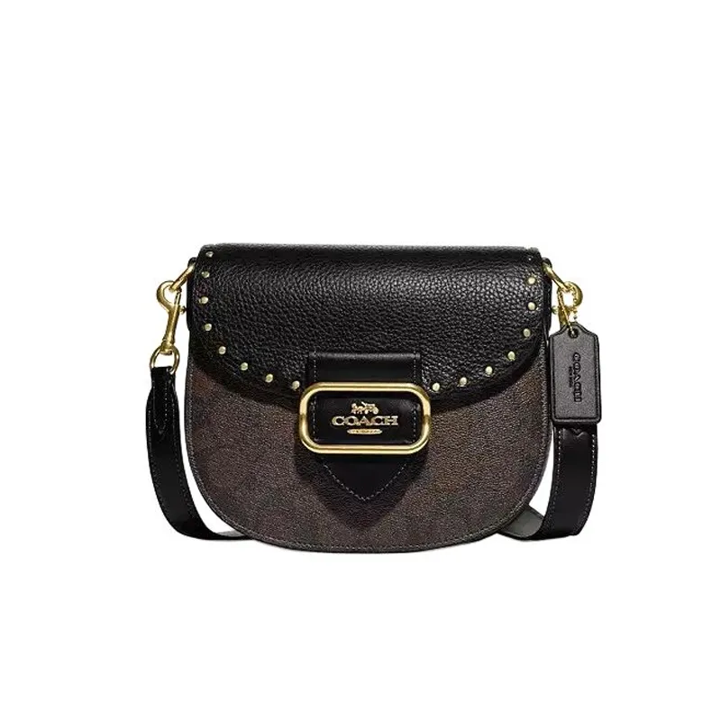COACH Cow Leather Crossbody Bags Small Women's Brown & Black