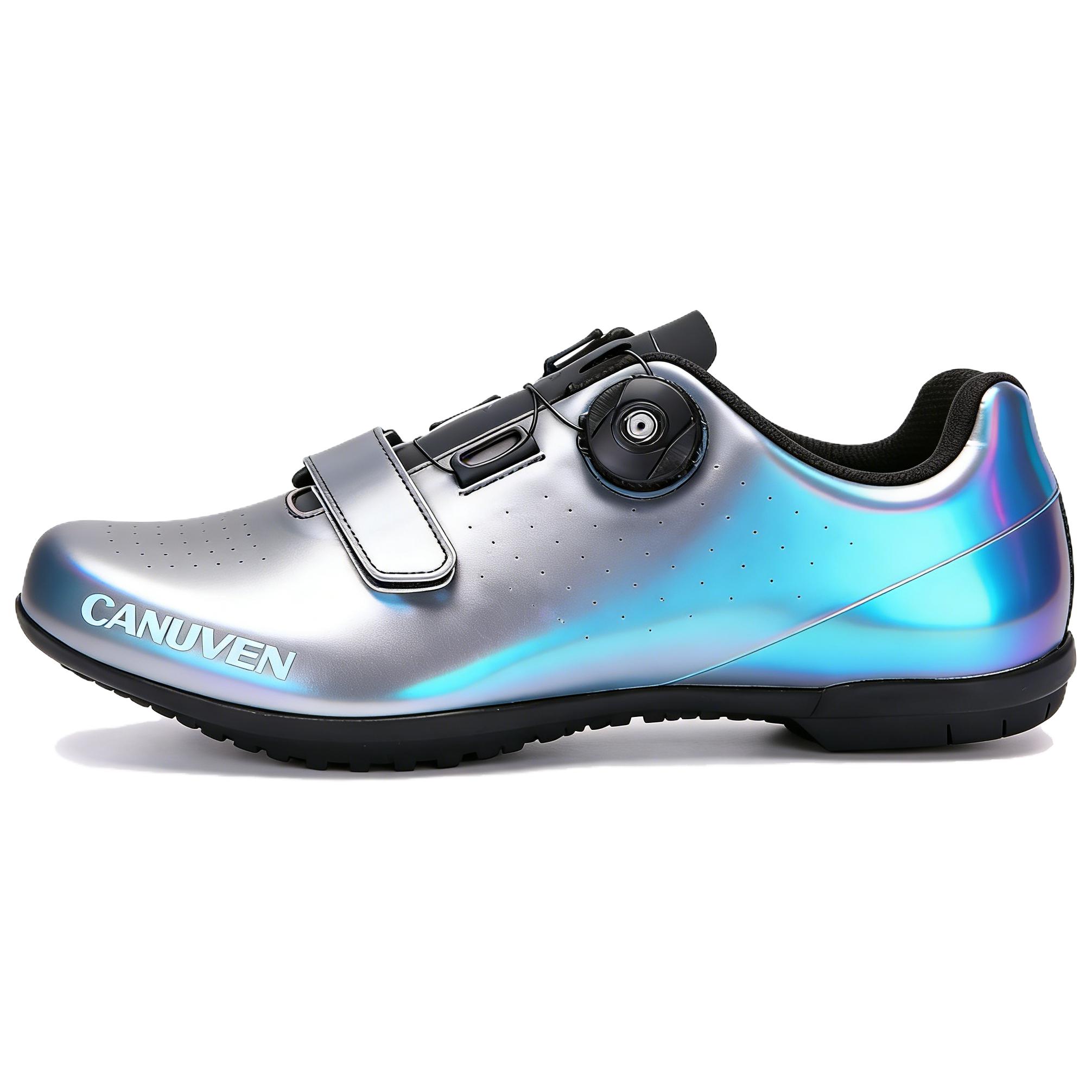 CANUVEN mesh casual summer fashion racing road shoes non-slip cushioning breathable outdoor wear-resistant sports shoes knob buckle lace-free low-top cycling shoes men's style
