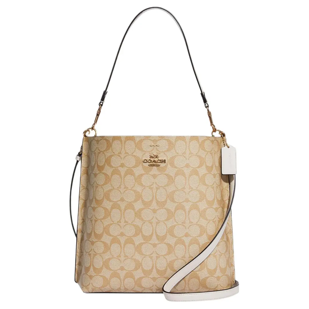 COACH Mollie Canvas With Leather Bucket Bag, Portable Crossbody Bag, Shoulder Bag 28 Women's Light Brown