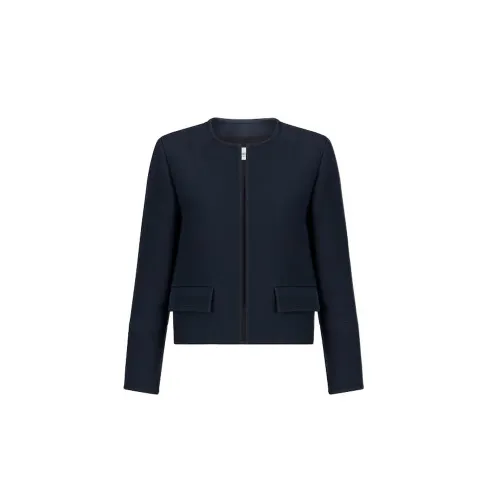 DIOR Cropped Coats Women's Marine Blue Crew Neck Moderate