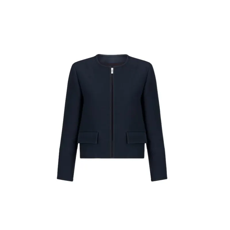 DIOR Cropped Coats Women's Marine Blue Crew Neck Moderate