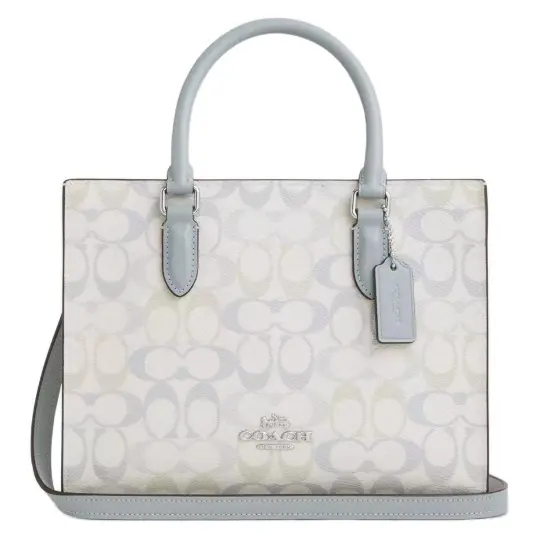 COACH Maggie 24 Классическая сумка-тоут из искусственной кожи с буквами для пресбиопии и полным принтом Сумка через плечо Сумка среднего размера Жен. Голубая