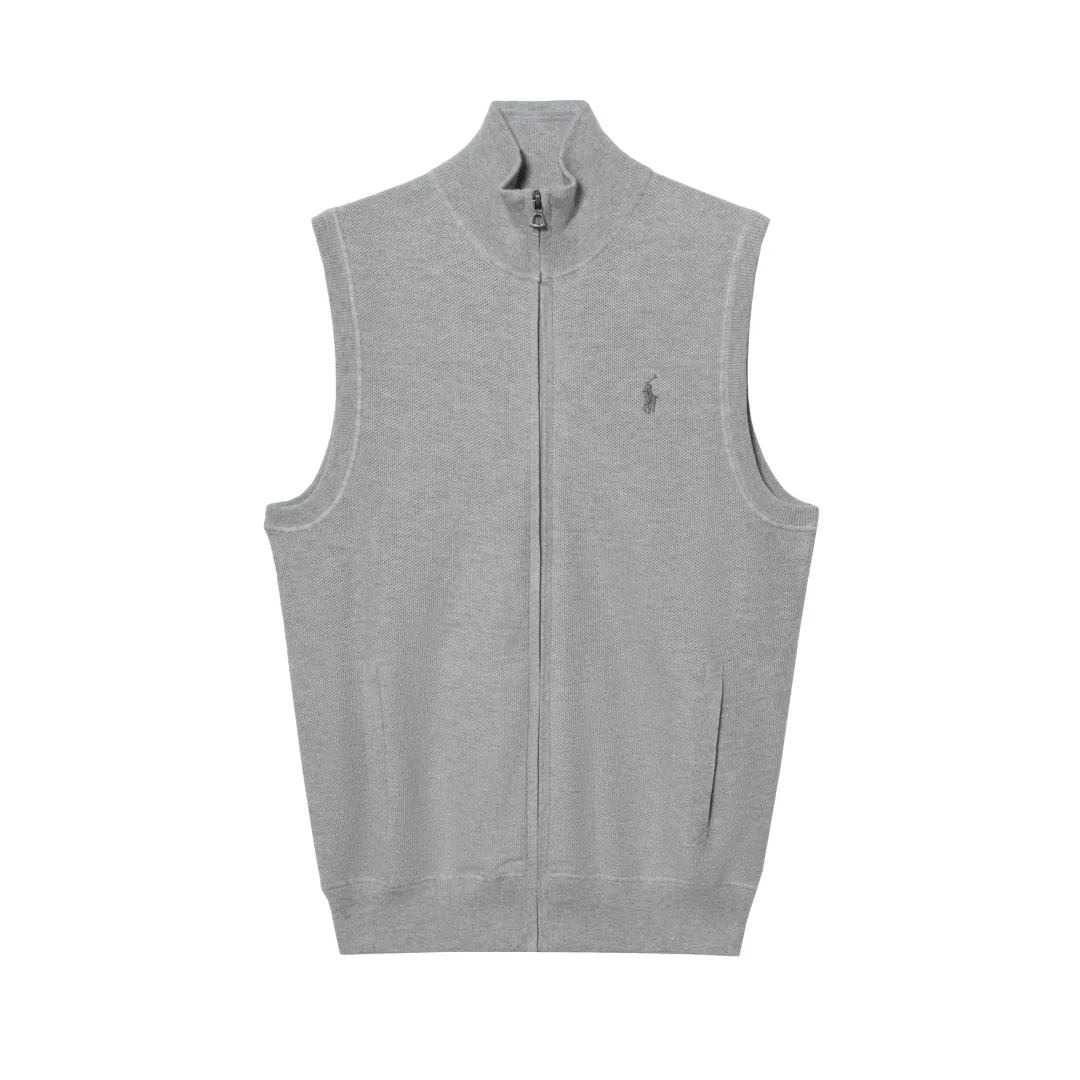 Polo Ralph Lauren Vests Men's Gray Stand Collar Moderate Knitted Fabric