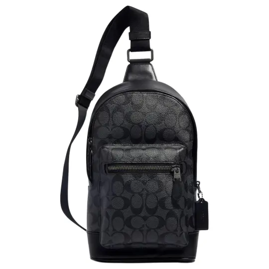 COACH West Coated Canvas With Cow Leather Sling Bag, Shoulder Bag, Crossbody Bag Medium Men's Black