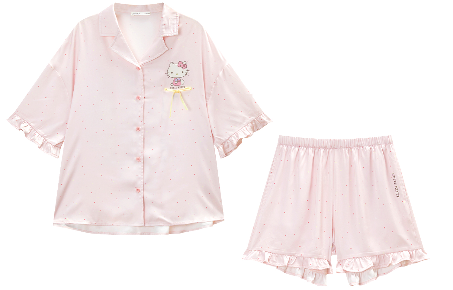 Hello kitty, sanrio, silk shiffon cartoon shorts, pijama, set, with short sleeve