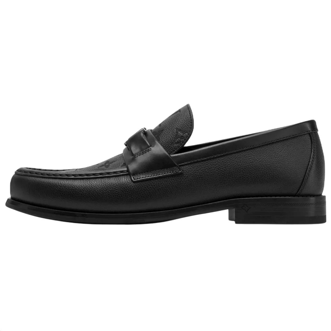 LOUIS VUITTON Major Cow Leather Loafers Men's Black
