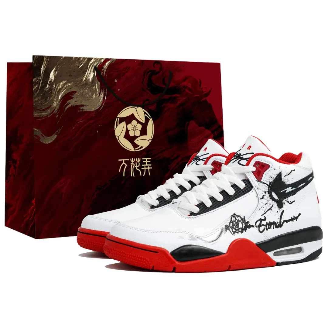 Nike Flight Legacy Slip Resistant Abrasion Resistant Mid top Vintage Basketball Shoes Unisex Red White