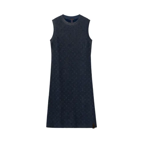 LOUIS VUITTON Glitter Monogram Knit Dress Sleeveless Dress Women's Marine Blue