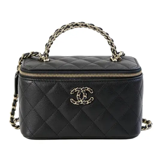 CHANEL Chanel 26S Double C Logo с бриллиантовой кожаной цепочкой и тиснением из блестящей телячьей кожи сумка на плечо женская черная