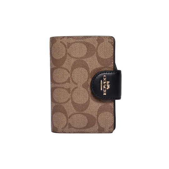 COACH Corner Zip Coated Canvas With Leather Wrist Bag Clutch Pochette Wallet Women's Brown/Black