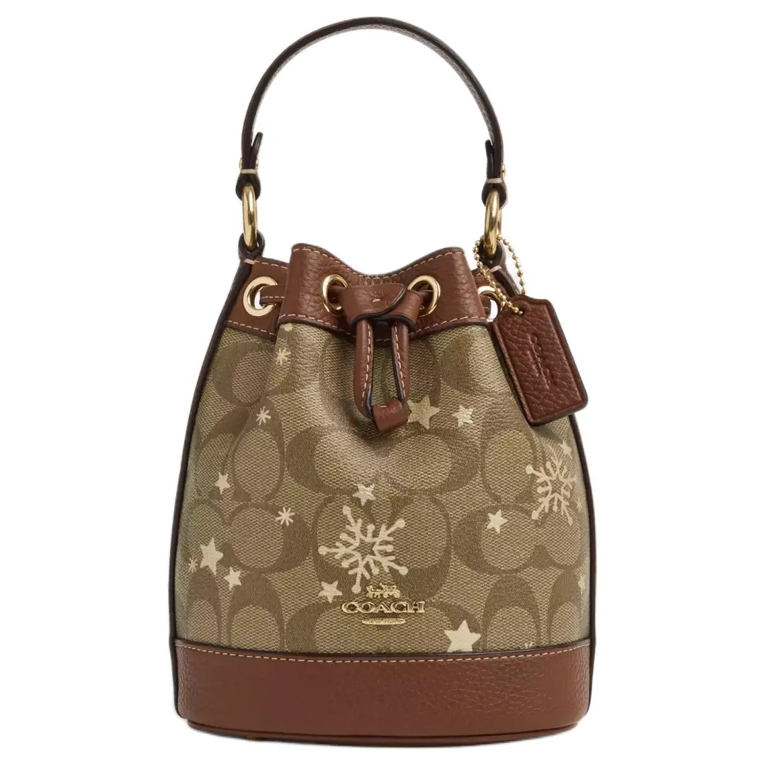 COACH Dempsey Coated Canvas With Pebble Texture Leather Bucket Bag, Handbag, Shoulder Bag, Crossbody Bag Mini Women's