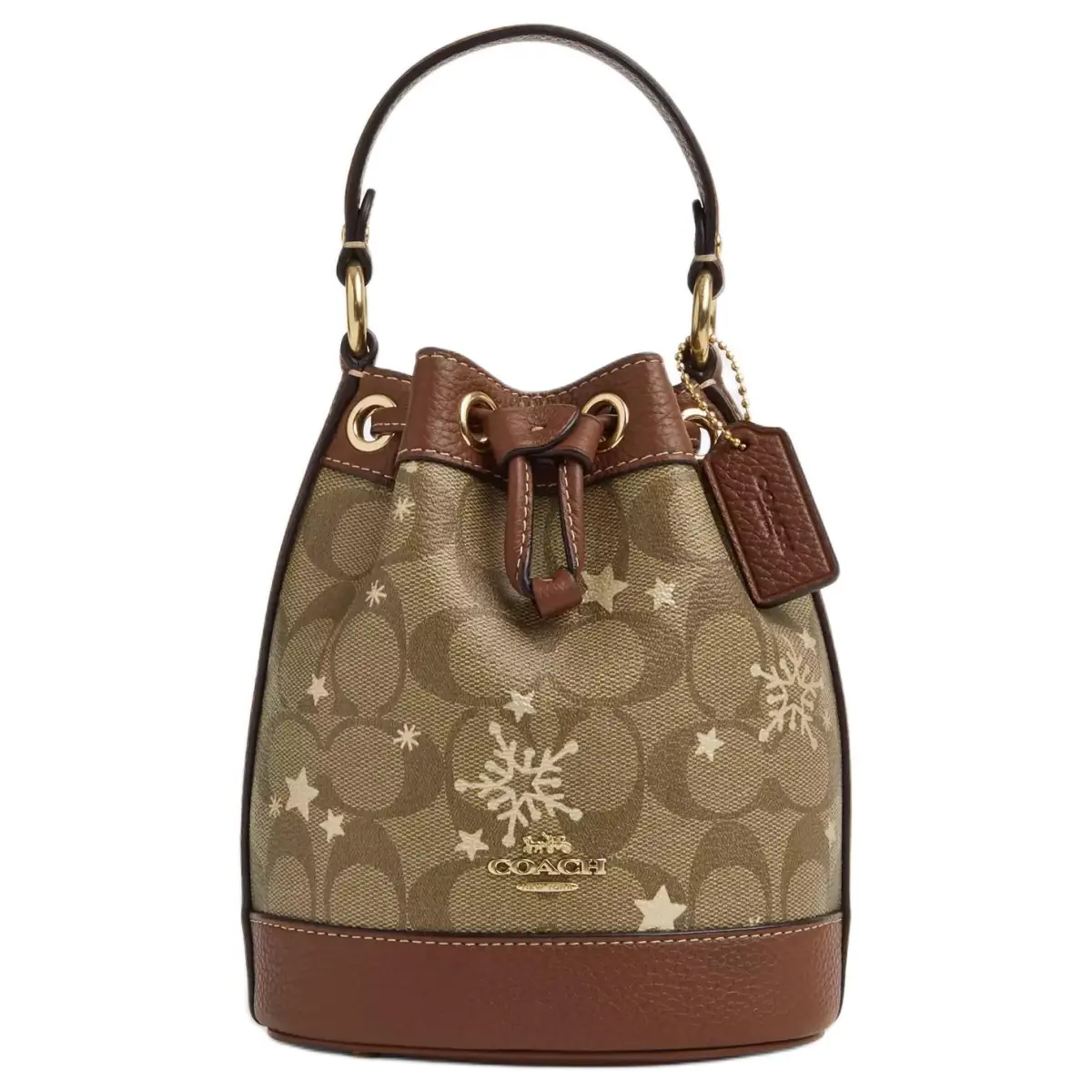 COACH Dempsey Coated Canvas With Pebble Texture Leather Bucket Bag, Handbag, Shoulder Bag, Crossbody Bag Mini Women's