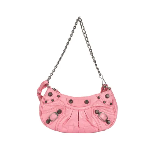 Balenciaga Le Cagole Mini Bag With Chain Crocodile Embossed Pink
