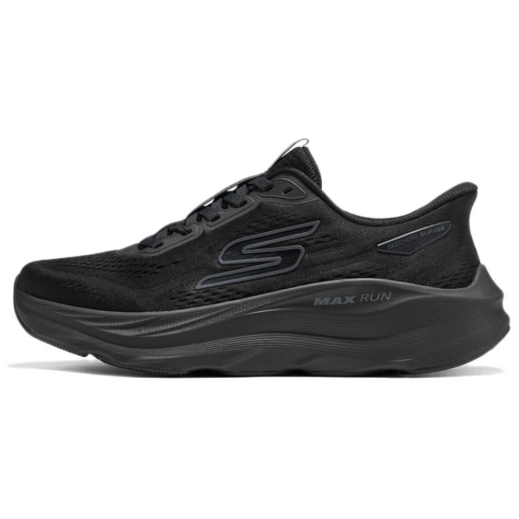 Skechers Skechers Max Cushioning one-piece fly-knit mesh breathable and heat-dissipating, long-wearing, sweat-wicking, non-stuffy feet, comfortable, non-slip wet outsole, firm grip, sports and leisure, versatile low-top running shoes, men's black