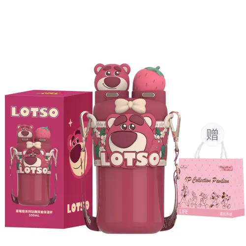 Disney Disney, cute high quality strawberry, capacious glass stainless steel, tea cup, gift box, for beloved, 550 ml