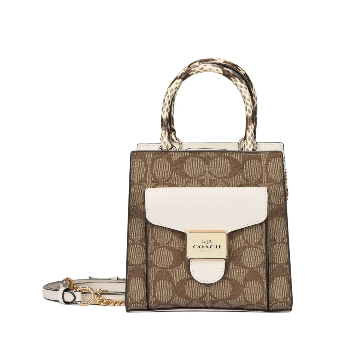 COACH Pepper Canvas With Leather Sheet Music Bag, Handbag, Shoulder Bag, Crossbody Bag Small Women's Khaki