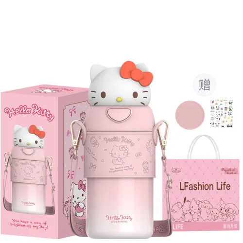 Sanrio Sanrio, hello kitty, high quality glass, doll for men and women, straw with glass, for beloved, 560 ml
