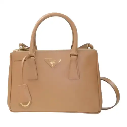 PRADA Saffiano Cow Leather Crossbody Handbag Women's Coffee