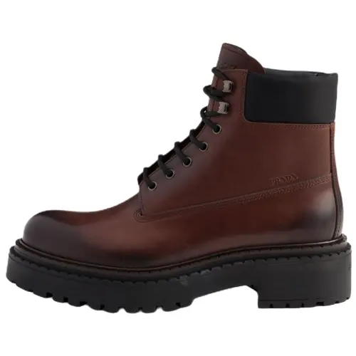 PRADA Re Nylon Leather Ankle Boots 6CM Men's Ebony