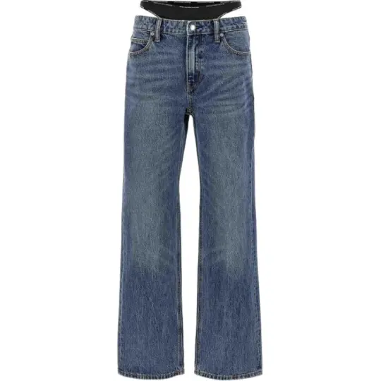 Alexander Wang Mid Rise Relaxed Jean Prestyle Logo Elastic Bikini Vintage Medium Indigo