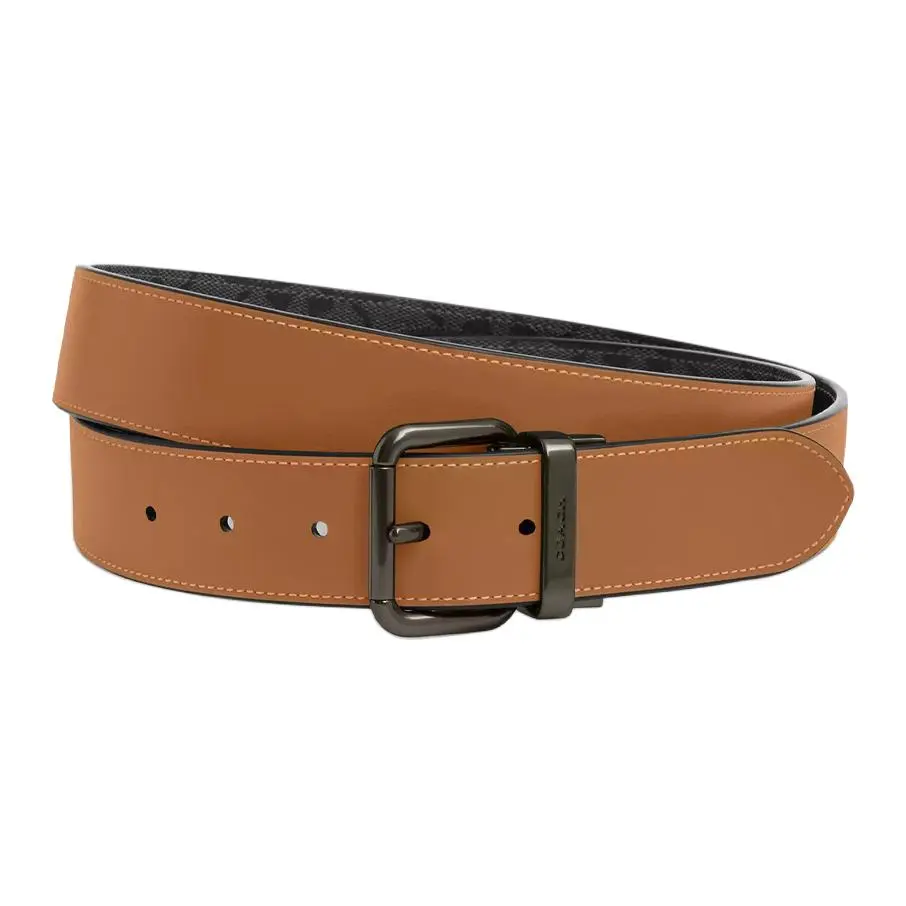 COACH Coated Canvas With Calfskin Leather Belts Men's Brown Width 3.8cm