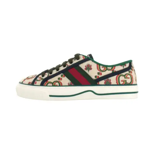 GUCCI Tennis 1977 Low top Stylish Skateboarding Shoes Women's Beige Green