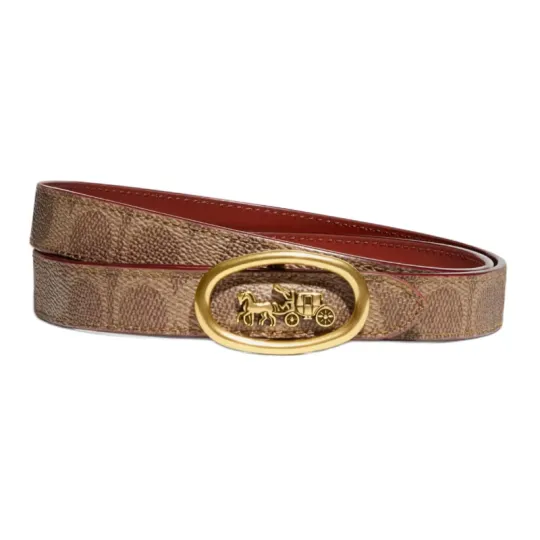 COACH Leather Coated Canvas Leather Belts Women's Brown Yellow/Rusty Red Width 2cm