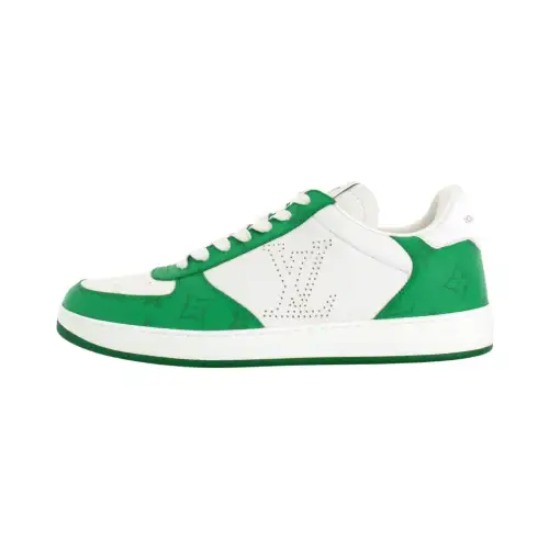 LOUIS VUITTON Rivoli Leather Comfortable Round Toe Low top Skateboard Shoes Men's White Green