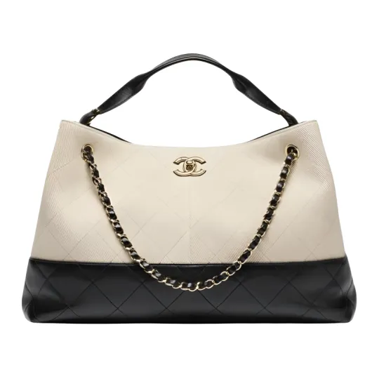 CHANEL Chanel 26S Брендовая большая сумка из овчины с логотипом Сумка для покупок Женская сумка бежевого и черного цвета