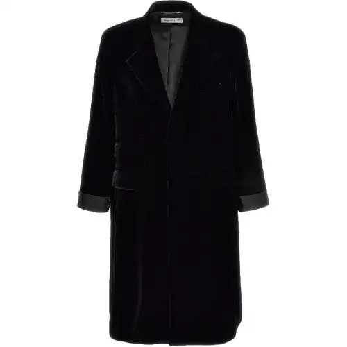 SAINT LAURENT Coats Men's Black Lapel Moderate Straight Fit