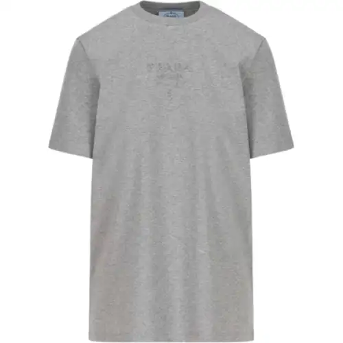 PRADA T Shirts Women's Gray Crew Neck Moderate Straight Fit