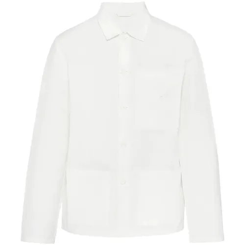 PRADA Shirts Men's White Stand Collar Moderate
