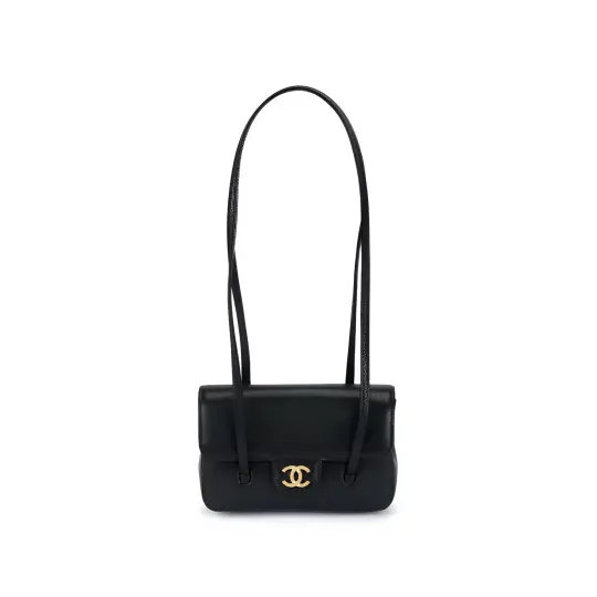 CHANEL Сумка подмышки Chanel 26S Preppy Coco, потертый логотип бренда, сумка через плечо из телячьей кожи, женский черный цвет