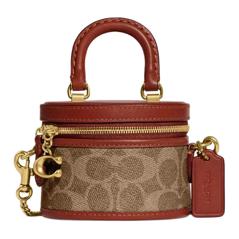 COACH Trail Cow Leather With Coated Canvas Chain Bag Handbag Mini Women's Brown & Rusty