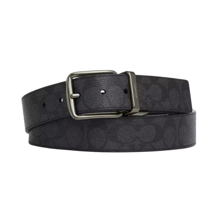 COACH Coated Canvas With Calfskin Leather Belts Men's Charcoal/Black Width 3.8cm