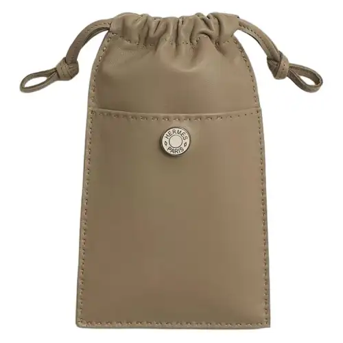 HERMES Pilo Milo Lambskin With Swift Calfskin Cell Phone Pouch Women's Beige