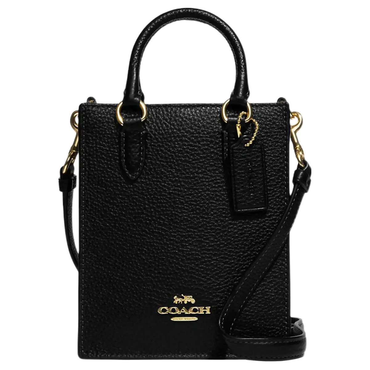 COACH N/S Pebbled Leather Tote Bag, Shopping Bag, Handbag, Shoulder Bag, Crossbody Bag Mini Women's Black