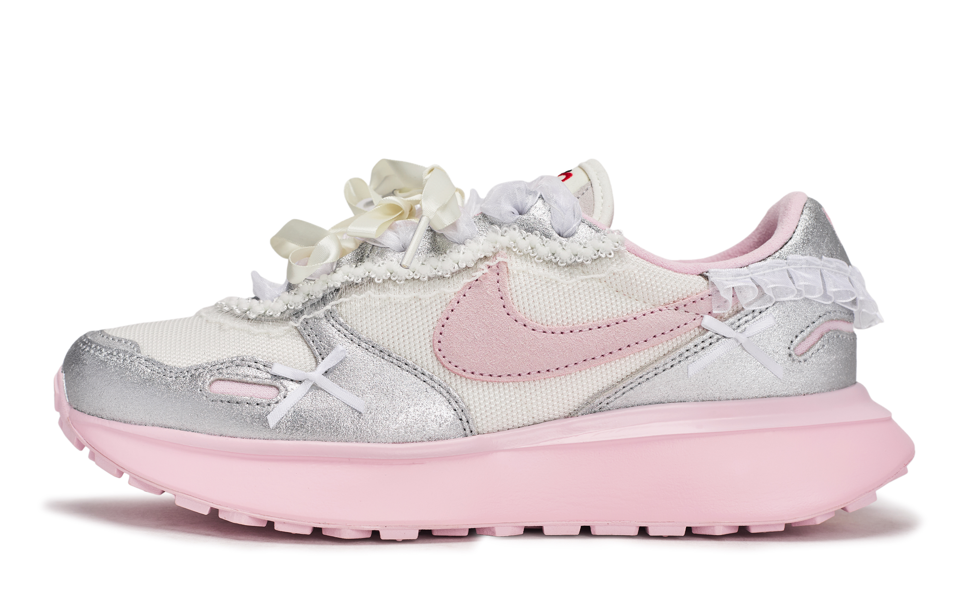 Nike Phoenix Waffle Slip Resistant Abrasion Resistant Low top Running Shoes Women’s Pink White Silver