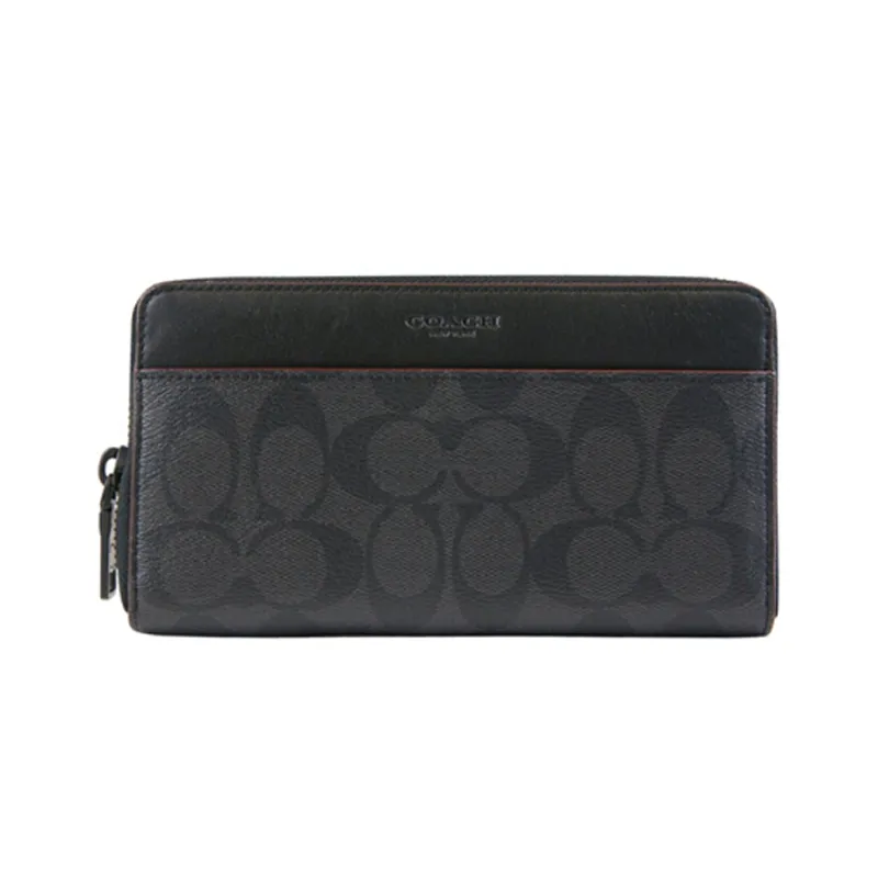 COACH Accordion Wallet Coated Canvas Wallet Clutch Men's Gray Black
